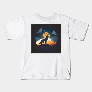 wolf in front of a golden moon Kids T-Shirt